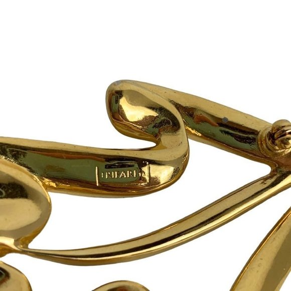 Vintage Trifari Gold Tone Modernist Stylized Oak Leaf Silhouette Pin Brooch 3.5" - Picture 8 of 8